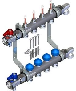 Collecteur INOX 1" (26/34) Plancher Chauffant équipé - 10 Départs Mâle 3/4" (20/27) EK - Watts